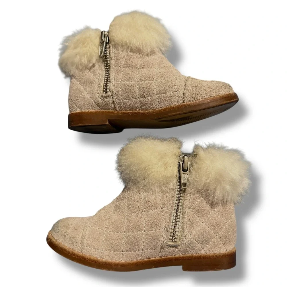 Janie & Jack Blush Beauty Quilted Suede Bootie Boot Little Girls‎ 7 Pink Cream